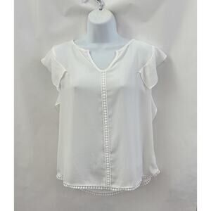 Three Pink Hearts Trinni Ivory Blouse L Flutter Sleeve Lace Trim Boho Feminine